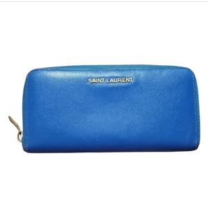 SAINT LAURENT | YSL Blue Leather Zip-Around Continental Wallet